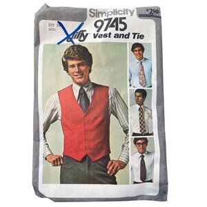 80s Simplicity 9745 Sewing Pattern Size 38 Jiffy Mens Vest & Tie Retro 1980 CUT